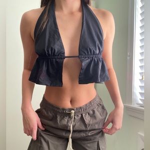 Black garage cropped halter top